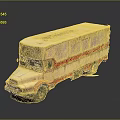 Vintage Box Truck With Beige Body And Red Striped Design On Dark Background