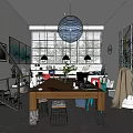 Spacious Modern Public Office Space With Large Windows Pendant Lights And Art Decorations