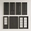 Black Hinged Doors With Various Styles And Glass Panels For Interior Design 3d model