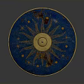 Ancient Decorative Weapon Shield with Blue Enamel Surface Gold Sunburst Design and Dots