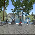 Outdoor Sports Equipment In Open Air Fitness Area With Trees And Palm Trees