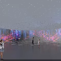 Immersive Art Installation With Starry Ceiling Colorful Light Curtains And Reflective Floor