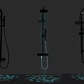 Three Shower Systems with Handheld and Overhead Sprayers in Silver Metal Design Showcasing Water Flow 3d model