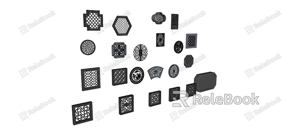 Chinese-style openwork architectural window grilles model