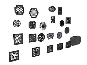 Chinese-style openwork architectural window grilles 3d model