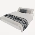 Minimalist Modern Bed With White Bedding Gray Pillows And Striped Blanket 3d model