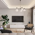 Modern Dining and Living Area Interior with Open Concept Table Chairs Pendant Light and Cabinets