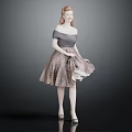Red Haired Woman In Off Shoulder Leopard Print Skirt With High Heels Standing Gracefully
