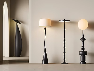 Stylish Contemporary Floor Lamps with Various Designs Black Bases and White Shade for Interior Design 3d model