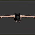 Woman In Black Bikini Standing With Arms Outstretched On Grey Background