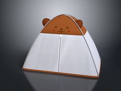 Cute Cartoon Bear Design Kids Play Tent with Brown and White Mesh Bottom 3d model