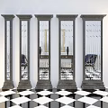 Modern Roman Columns With Mirror Panels And Carved Bases On Checkerboard Floor
