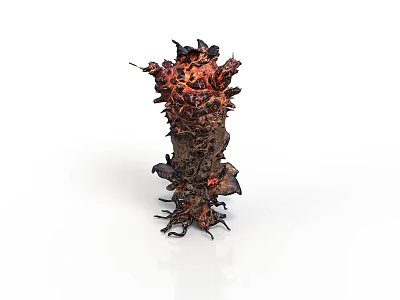 Monstrous Creature With Fiery Lava Texture Spiked Tentacles And Dark Red Form 3d model