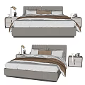Modern Double Bed Bedroom Interior With Upholstered Headboard Nightstands And Decorative Pillows