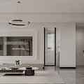 Modern Living And Dining Room Interior Design With Sofa Coffee Table Chandelier And Decorative Painting