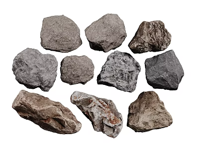 Collection of Natural Raw Stones in Various Shapes and Different Colors 3d model