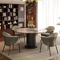 Elegant Modern Dining Table Set With Round Marble Top And Four Light Green Chairs 3d model