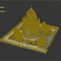 Cartoon Style Church Scene With Domed Roof Cross And Surrounding Trees On Square Base Platform