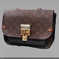 Stylish Leather Crossbody Bag With Classic Pattern Brown Exterior Red Accents And Metal Lock Closure