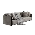 Modern Gray Two Seater Sofa With Plush Cushions And Checked Blanket 3d model