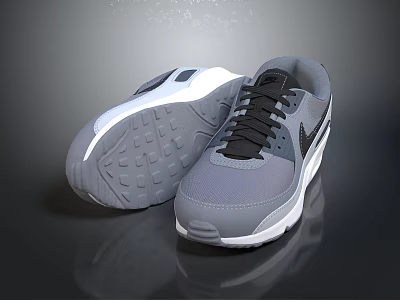Gray And White Sports Sneakers With Black Laces And Treaded Sole 3d model