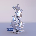 Elegant Silver Metal Flowing Wave Shaped Sculpture With Square Base 3d model