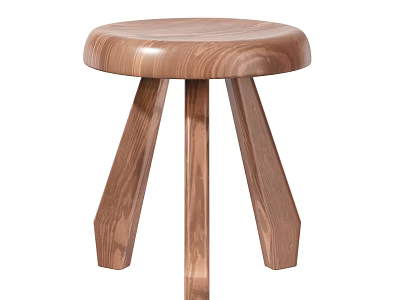 Simple Wooden Stool With Round Seat And Three Tapered Legs Design 3d model