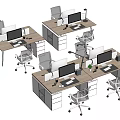 Modern Office Desks Setup With Computers Office Chairs Desk Lamps and Storage