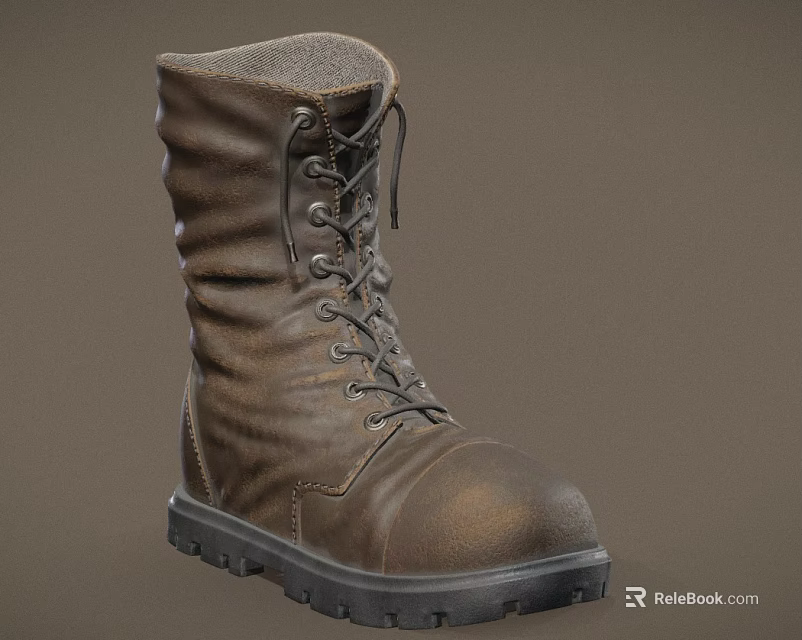 Brown Leather Lace up Boots with Thick Sole and Warm Inner Lining 3d model 