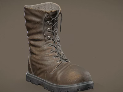 Brown Leather Lace up Boots with Thick Sole and Warm Inner Lining 3d model