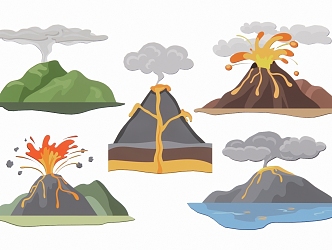 Modern 2D Volcanic Eruption Smoky Magma Scene Silhouette 3d model