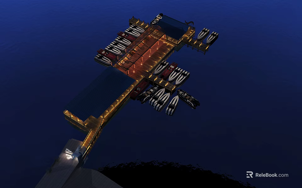 Scenic Night View of Offshore Platform with Blue Sea and Illuminated Lights 3d model 