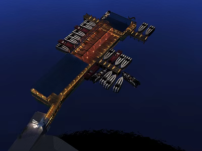 Scenic Night View of Offshore Platform with Blue Sea and Illuminated Lights 3d model