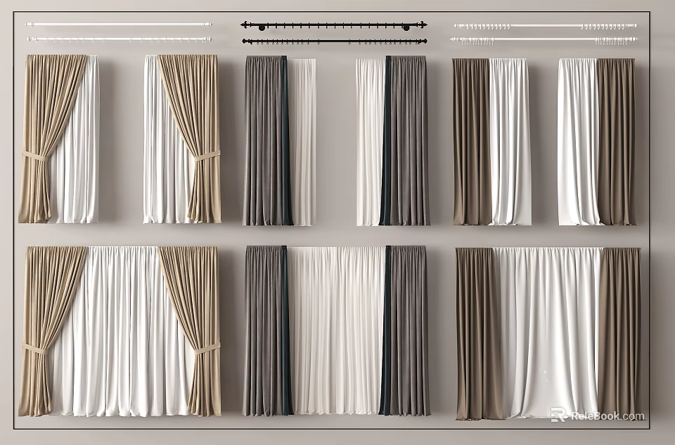 Modern Curtains In Various Styles And Color Options For Home Decor 3d model 