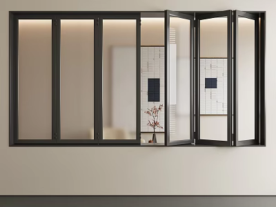 Modern Black Frame Open Casement Window with Transparent Glass in Home Interior 3d model
