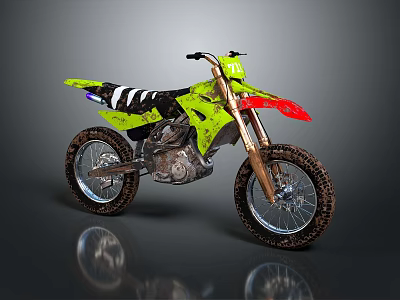 Bright Green Motocross Motorcycle with Black White Graphics and Red Front Accents 3d model