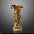 Classical Column With Ornate Capital Intricate Carvings And Gold Cream Design