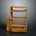 Natural Wooden Shelving Unit With Curved Shelves And Small Wooden Block