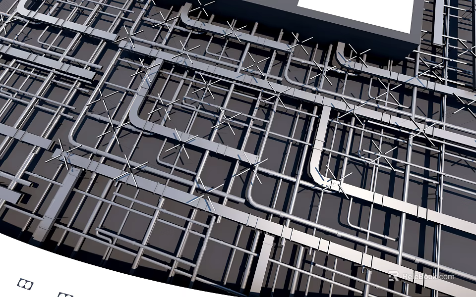 Suspended Ceiling Installation With Metal Grid Framework And Structural Design 3d model 