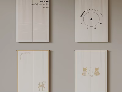Decorative Wall Posters With Wooden Frames Text And Cat Illustrations 3d model