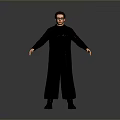 Man In Black Robe With Glasses Standing In Full Body Pose Against Gray Background