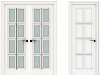 Modern White Hinged Doors With Glass Panes For Home Interior Design 3d model
