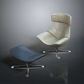Modern Light Colored Leather Lounge Chair with Dark Ottoman and Metal Star Base Design