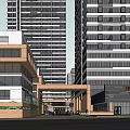 Modern Urban Entrance With Brick Archway High-rise Buildings And Pedestrians Around