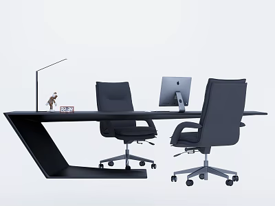 Modern Office Interior With Ergonomic Chairs Computer Desk And Stylish Desk Lamp 3d model