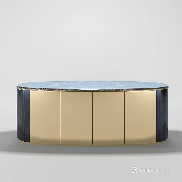 Elegant Modern Sideboard With Gold Black Finish And Marble Top Design 3d model 