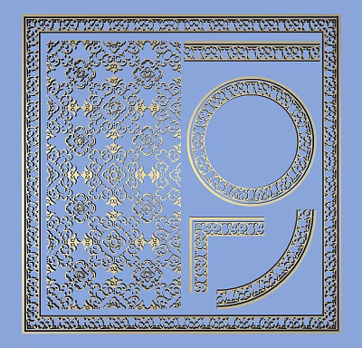 Ornate Carved Patterns With Intricate Circular And Curved Designs On Blue Background 3d model