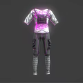 Futuristic Tactical Outfit With Glowing Pink Accents Straps Pocketed Pants And Patterned Socks
