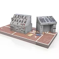 Industrial Control Consoles on Wooden Platform with Buttons Knobs Meters and Papers Tools