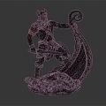 Mythical Warrior Sculpture With Horned Helmet Weapon Ship And Marine Creature Waves